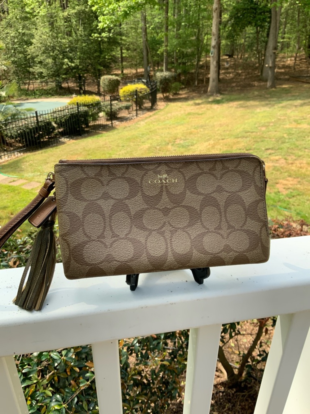 Coach Brown Signature Canvas Wristlet Clutch